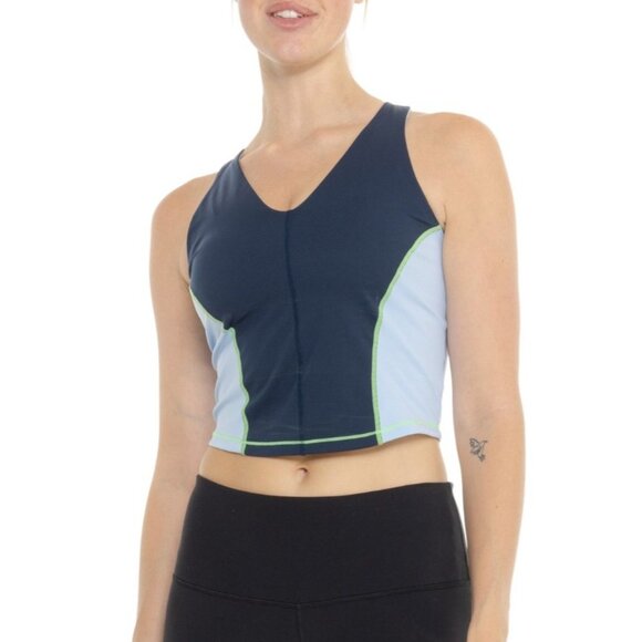 Sweaty Betty Power Racerback Bra Tank Top Crop Colorblock Gym Yoga Navy Blue - Picture 2 of 4